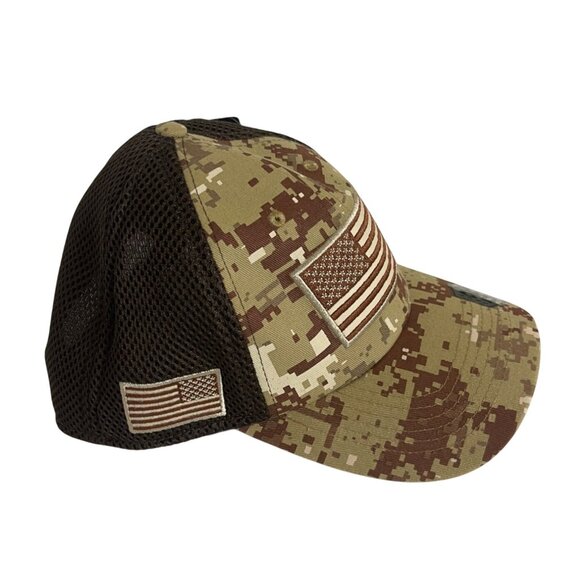 Runs Deep Tactical Camo Mesh Trucker Hat With Embroidered American Flag Mens OS - Picture 3 of 8